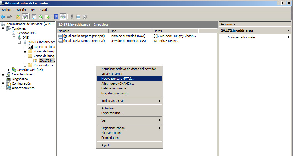 DNS Windows 2008 registros