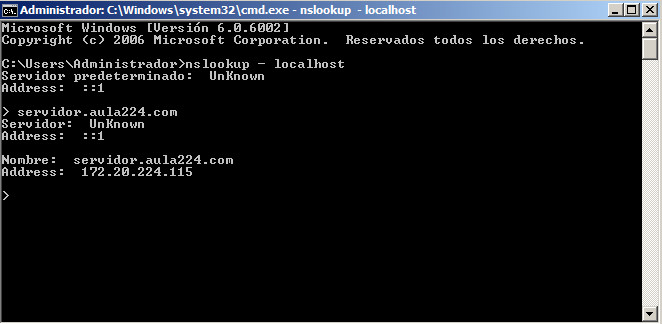 DNS Windows 2008 inversa nslookup