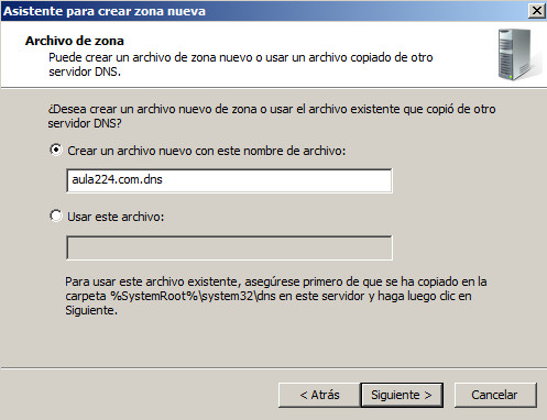 DNS Windows 2008 fichero de zona