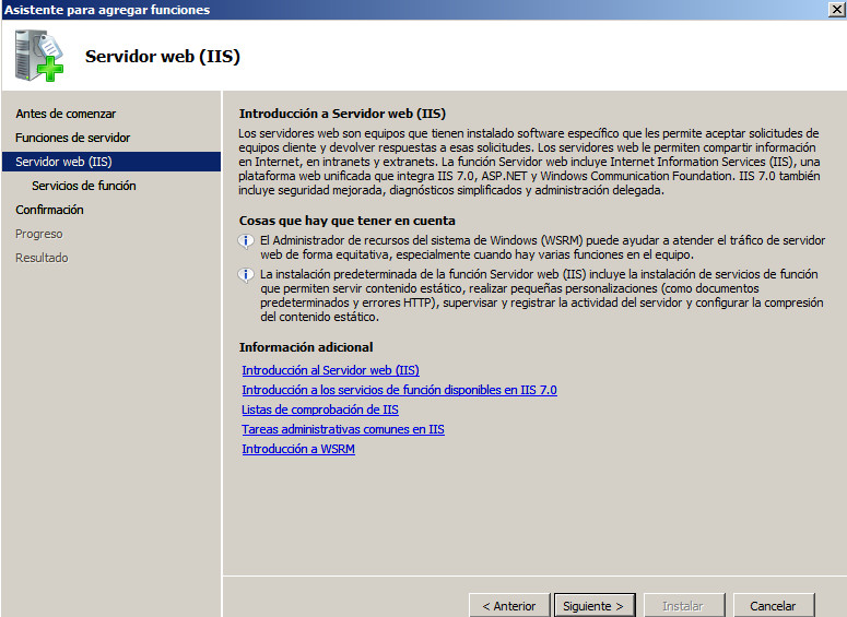 HTTP Windows 2008 IIS informacion instalación