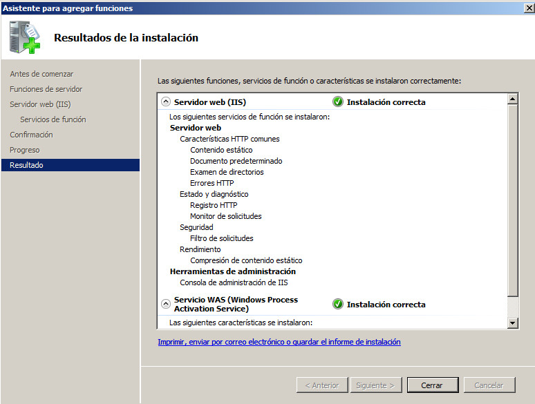 HTTP Windows 2008 IIS instalación correcta